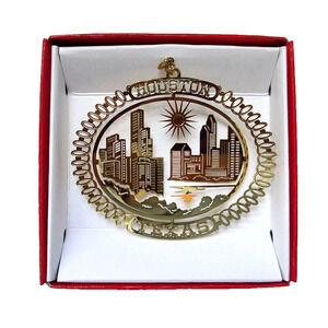 Houston Texas City Skyline Ornament Brass Travel Souvenir Gift